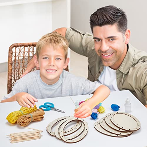 WEBEEDY 4 Pcs Basket Weaving Kits Woden Rattan Basket Making Kit Basket Weaving Supplies for Adults Raffia Crafts Projects WEBEEDY