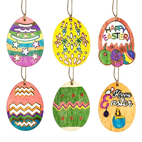 Anditoy 30 PCS Easter Wooden Hanging Ornaments Unfinished Wood Slices Eggs Easter Crafts for Kids DIY Easter Decorations Party Supplies Decor Anditoy
