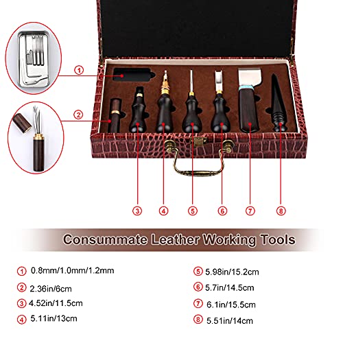 TLKKUE Leather Working Edge Finishing Tool and Supplies with Professional Toolbox Including Leather Cutting Knife and Edge Beveler, Wooden Edge - WoodArtSupply