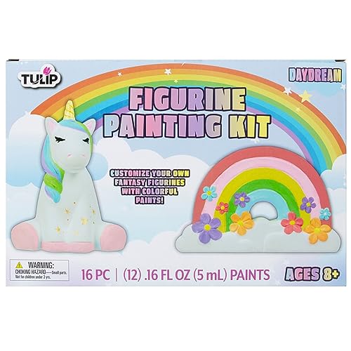 TULIP All-in-One Daydream 2 Figure Ceramic Painting Kit, Unicorn & Rainbow Value Pack, 2 Paint Your Own Figurines 12 Paints, 2 Paintbrushes, Kids TULIP