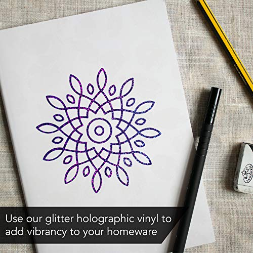 Permanent Glitter Vinyl for Cricut (8pk, 12 x 11 Inch) Sparkle Holographic Vinyl Adhesive Sheets for Oracle 651 with Metallic Rainbow Effect (Gold, Kraftex