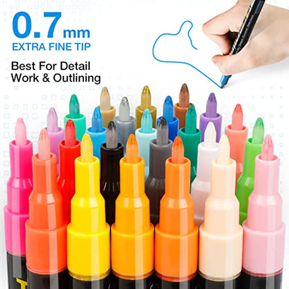 JR.WHITE Acrylic Paint Pens Paint Markers Set of 24: Extra Fine Point Acrylic Markers For Rock Painting Wood Glass Fabric Ceramic For Adults Kids Art