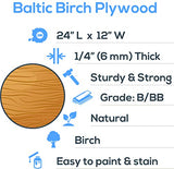Baltic Birch Plywood, 6 mm 1/4 x 12 x 24 Inch Craft Wood, Box of 6 B/BB Grade Baltic Birch Sheets, Perfect for Laser, CNC Cutting and Wood Burning, Woodpeckers