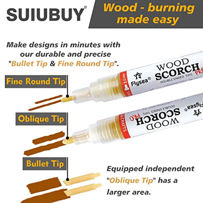 SUIUBUY Scorch Pen Marker - 3 PCS Wood Burning Pen Tool with Replacement Tip, Chemical Wood Burner Set for Burning Wood, Do-it-Yourself Kit for Arts and Crafts
