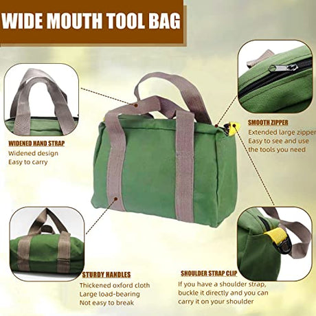 BLIRITEL 12 Inch Wide Mouth Tool Bag, Heavy Duty Canvas Tool Storage Bag, Large Capacity Handbag, Multi-function Tool Organizer Tote Bag for Storage BLIRITEL