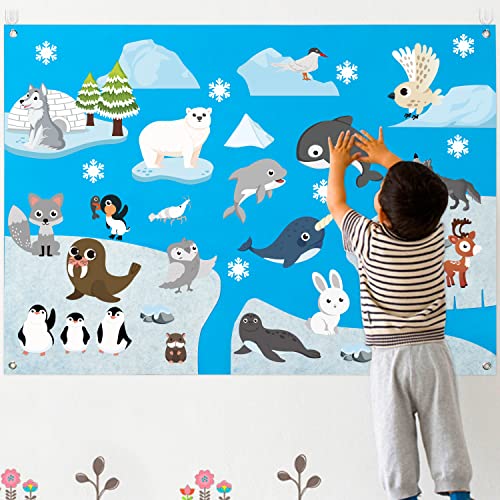 WATINC 46Pcs Polar Animals Felt Board Story Set Arctic Antarctica Ocean Animal Bear Penguin Whale Preschool Large Wall Storyboard Early Learning Play - WoodArtSupply