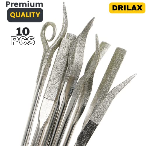 Diamond Coated Curved Needle Riffler File Set 10 Pieces Watch Jewelry Harmonica Glass Work Tools Assorted Mini Metal Jewelers Wood Carving Craft DRILAX