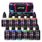 ARTME Airbrush Paint, 12 Metallic Colors Airbrush Paint Set Opaque & Water Based Acrylic Metallic Airbrush Paint, Ready to Spray, Leather & Shoe Artme