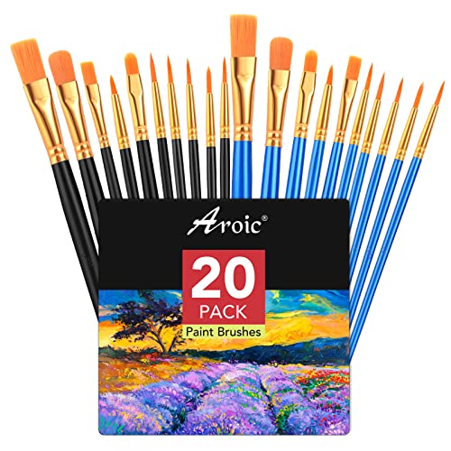 Acrylic Paint Brush Set, 2 Packs/20 pcs Watercolor Brushes Painting Brush Nylon Hair Brushes for All Purpose Oil Watercolor Painting Artist (Black