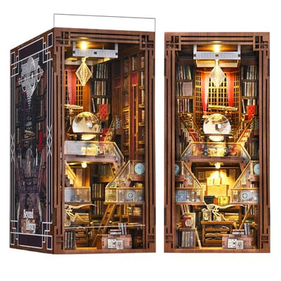 Minicity Book Nook Kit, DIY Miniature Dollhouse Booknook Kit, 3D Wooden Puzzle Bookend Bookshelf Insert Decor with LED Light for Teens and Adults