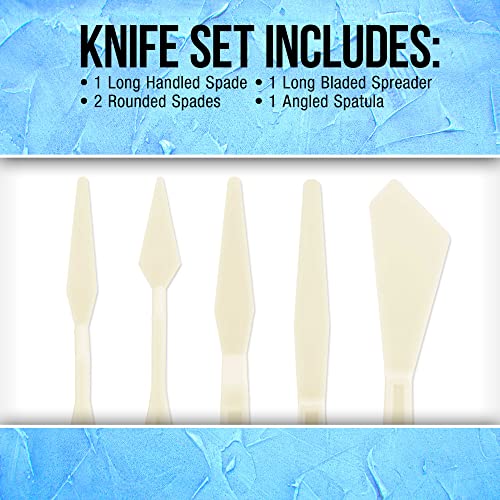 U.S. Art Supply 5-Piece Plastic Artist Spatula Palette Knife Set - Knives, Trowels, Use for Mixing, Spreading, Scratching, Applying Oil, Acrylic - WoodArtSupply