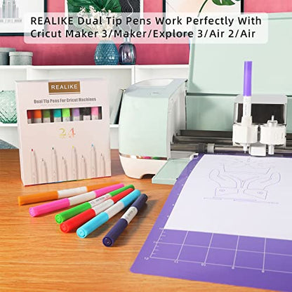 REALIKE Dual Tip Pens for Cricut Maker 3/Maker/Explore 3/Air 2/Air, Dual Tip Marker Pens Set of 24 Pack Fine Point Pen Writing Drawing Accessories - WoodArtSupply