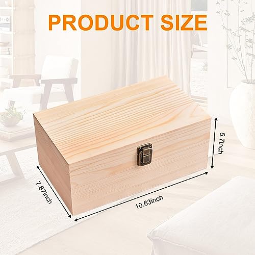 Large Unfinished Wooden Box with Hinged Lid Unfinished Wooden Storage Box 10.6 x 8 x 5.7 Inch Wood Box Unfinished Large Keepsake Box for Jewelry, Art Voittozege