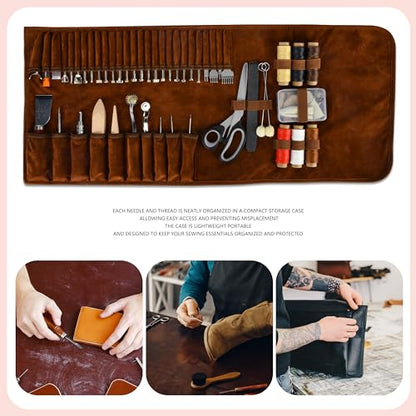 Leather Working & Sewing Tools Kit - Leather Tooling Kit with 72 Pcs for Sewing Punching Carving Stamping & Cutting with Storage Bag for Leather - WoodArtSupply