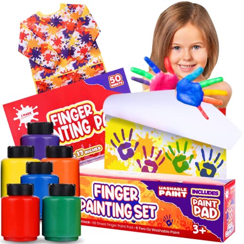 J MARK Complete Toddler Washable Finger Paint Set, Large Finger Paint Pad, Tempera Finger Paints, Smock and More - WoodArtSupply