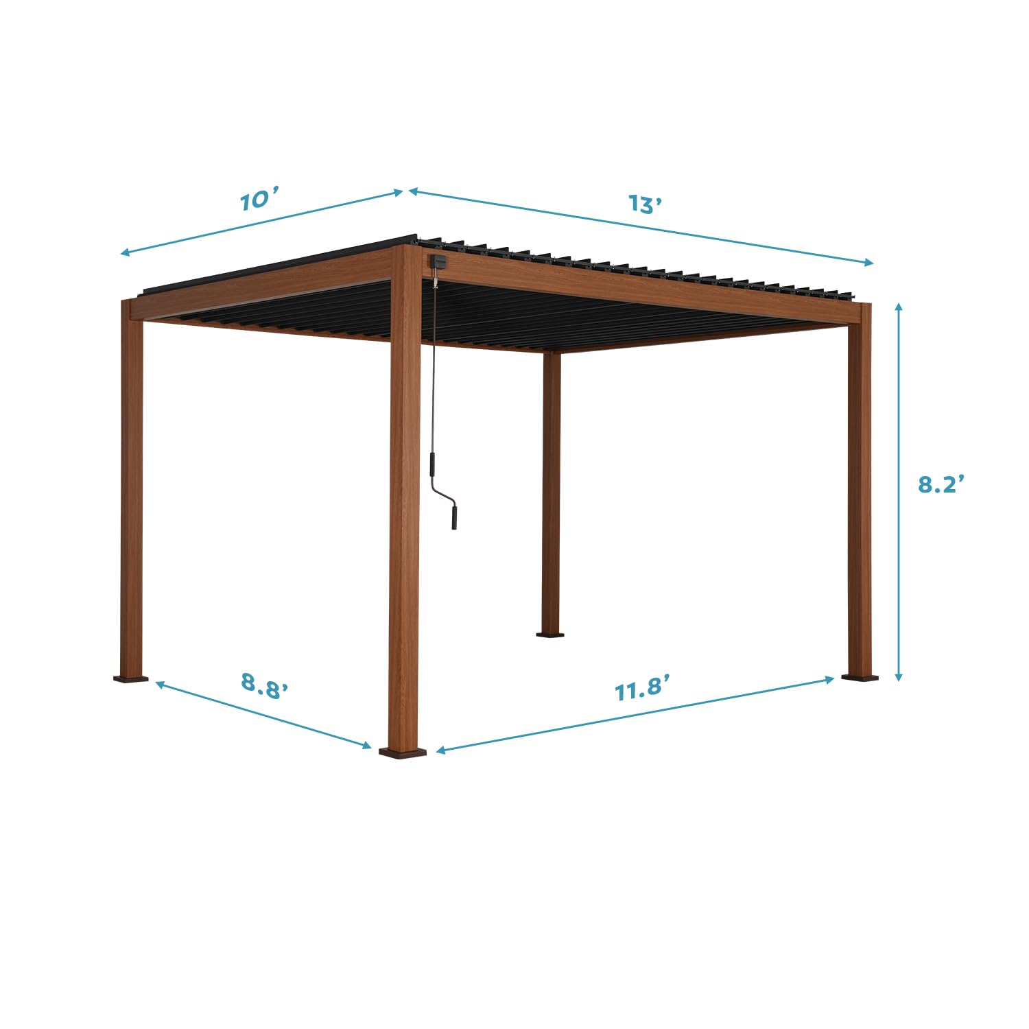 MIRADOR 111S Takasho Louvered Pergola 10x13 Wood Grain Outdoor Aluminum Pergola with Adjustable Rainproof Roof Full Aluminum Frame Ideal for Outdoor - WoodArtSupply