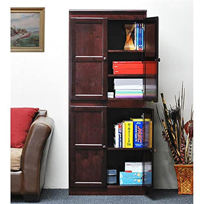 Bowery Hill Traditional 72" Wood Storage Cabinet with 5-Shelves in Cherry