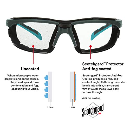 3M Safety Glasses, Solus 2000 Series, ANSI Z87, Scotchgard Anti-Fog Anti-Scratch, Clear Lens, Gray/Teal Frame, Removable Foam Gasket 3M