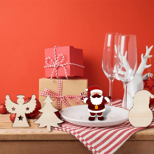 MAYJOYDIY 6pcs Christmas Snowman Tree Wooden Cutouts Santa Claus/Angels/Snowflakes/Gingerbread Man Christmas Ornaments Unfinished Wood for Christmas MAYJOYDIY