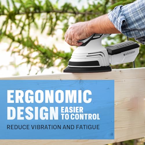 Bielmeier Electric Sander with 12-Piece Sandpaper(60 Grit×3,80 Grit ×3,100 Grit×3,120 Grit × 3) with Efficient Dust Collection System Bielmeier