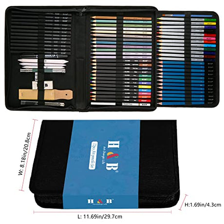 H & B 72PCS Drawing Supplies Sketching Set,Art Kit include Drawing & Colored Pencils for Adults Artists Kids.Pro Art Sketch Supplies with H & B