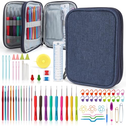 Katech 85-Piece Crochet Hooks Set, Crochet Hook Kit with Storage Case, Ergonomic Knitting Needles Weave Yarn Kits DIY Hand Knitting Craft Art Tool - WoodArtSupply