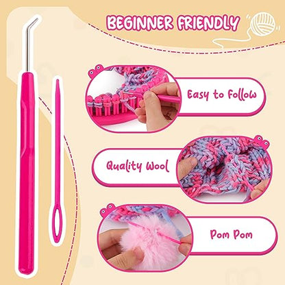 PREBOX Beginner Hat Scarf Loom Kits for Kids - Knitting DIY Craft for Girls Teens Adults, Birthday Christmas Gifts with Storage Bags Yarns Hook