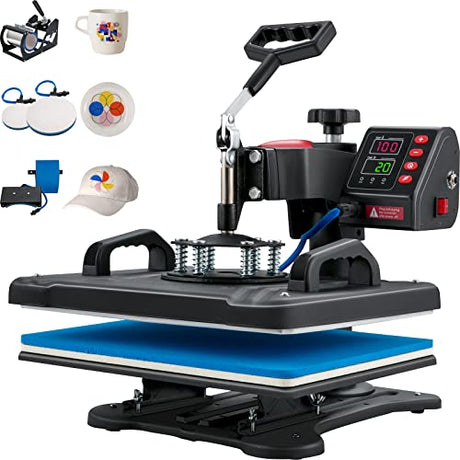 VEVOR Heat Press, 5 in 1 Heat Press Machine Machine 12x15, Clamshell Sublimation Transfer Printer Fast Heat-up, Digital Precise Temperature Control, VEVOR