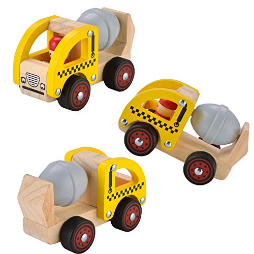 Wooden Push Car Toys for Infants 12-18 Months, 2 Pcs Baby Vehicle Toys Hand Push Car Toys for 1 2 Year Old Boys Girls (Cement Truck + Road Roller