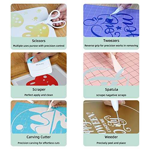REALIKE Craft Weeding Tools for Vinyl Cardstock Crafting Basic Set Scraper/Spatula/Scissors/Tweezers/Weeder Tool Kit for Cricut/Silhouette/Siser REALIKE