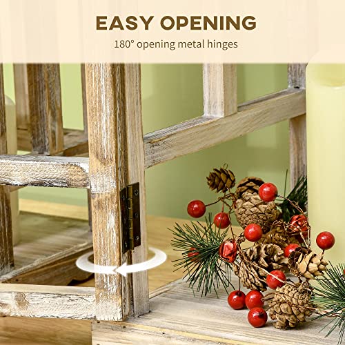 HOMCOM 2 Pack 28"/20" Large Rustic Wooden Lantern Decorative, Indoor/Outdoor Lantern for Home Décor (No Glass), Natural HOMCOM