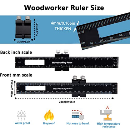 Precision Pocket Woodworking Ruler 8 inch Marking Measuring Ruler Professional Woodworking Tools Ruler Metal Construction Ruler Inch and Metric Ruler