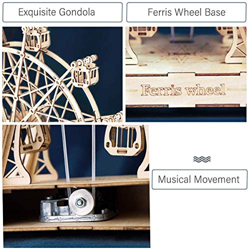 Rolife Ferris Wheel Music Box 3D Wooden Puzzle Kit for Adults and Kids Rolife