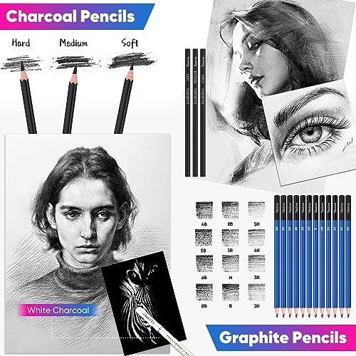 Art Supplies for Adults Kids, 81-Pack Pro Art Kit School Drawing Supplies Pencil Set, Sketch Book, Sketching Pencils Kits, Graphite Pencils, Charcoal - WoodArtSupply