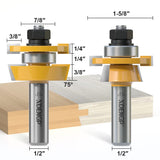 XDENGP 2PCS Shaker Style Rail and Stile Router Bits Set 1/2 Inch Shank, 3/8 Inch Cutting Depth, Up to 7/8 Inch Stock, Kitchen Cabinet Door Frame XDENGP