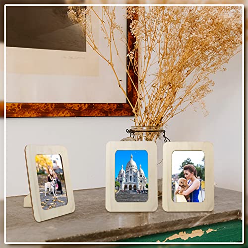 Vmiapxo 10 Pack Unfinished Wooden Picture Frames for 3" x 5" Photos, Standing Postcard Picture Frame Set DIY Keepsake Kit Decoratable Coards for - WoodArtSupply