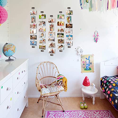 Emfogo Hanging Photo Display, Wood Picture Photo Frame for Wall DIY Decor 5 Strings with 30 Clips, Adjustable Twines fit Multi Pictures Frames Emfogo