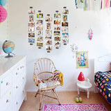 Emfogo Hanging Photo Display, Wood Picture Photo Frame for Wall DIY Decor 5 Strings with 30 Clips, Adjustable Twines fit Multi Pictures Frames Emfogo