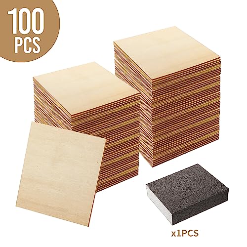 100 PCS 4 x 4 Inch Wood Squares for Crafts Unfinished Wood Pieces Natural  Blank Wooden Squares for Crafts Painting, DIY, Decoration
