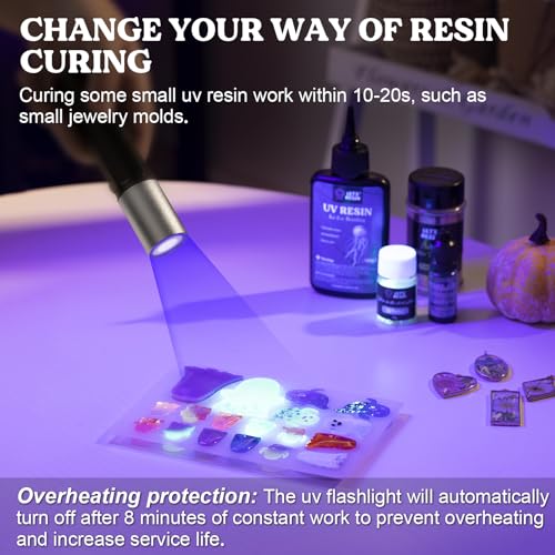 LET'S RESIN UV Light for Resin Curing, Portable Mini 365nm UV Flashlight Black Light, Quick Cure LED Waterproof UV Lamp Rechargeable for Resin Molds, LET'S RESIN