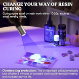 LET'S RESIN UV Light for Resin Curing, Portable Mini 365nm UV Flashlight Black Light, Quick Cure LED Waterproof UV Lamp Rechargeable for Resin Molds, LET'S RESIN