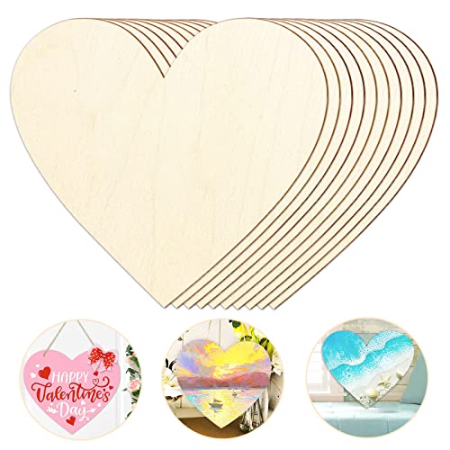 Wooden Hearts for Crafts, 10 Pack 12 Inch Blank Heart Cutout Unfinished Wood Hearts Slices Valentine's Heart Shaped Ornaments Door Hanger Decor for Boqin