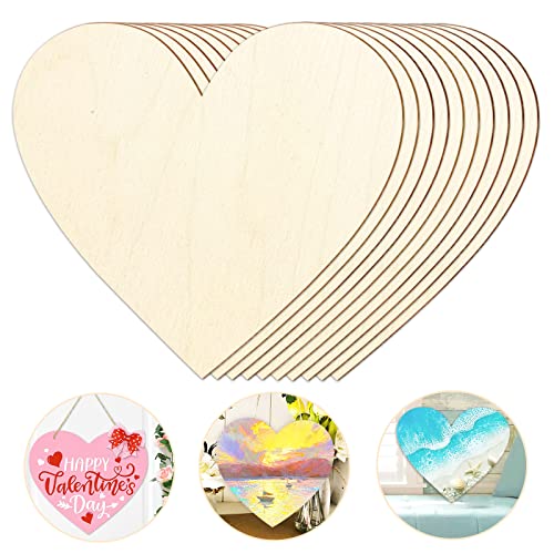 Wooden Hearts for Crafts, 10 Pack 12 Inch Blank Heart Cutout Unfinished Wood Hearts Slices Valentine's Heart Shaped Ornaments Door Hanger Decor for