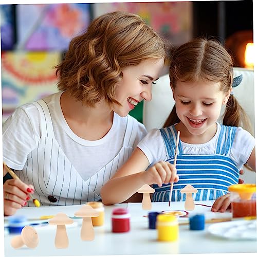 Yardwe 10pcs Wooden Mushroom Paint on peg Doll Wooden peg Mini Mushroom Model Centerpiece Table Decorations Wood Mushroom Figures Unfinished Wood Yardwe