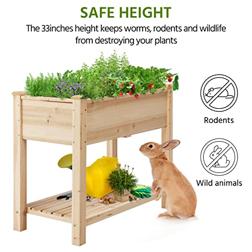 Yaheetech 34x18x30in Horticulture Raised Garden Bed Planter Box with Legs & Storage Shelf Wooden Elevated Vegetable Growing Bed for