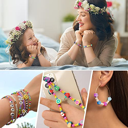 JOICEE Bracelet Making Kit Pony Beads fruite Flower Polymer Clay Beads Letter Beads for Jewelry Making, DIY Arts Earring and Crafts Gifts for Girls
