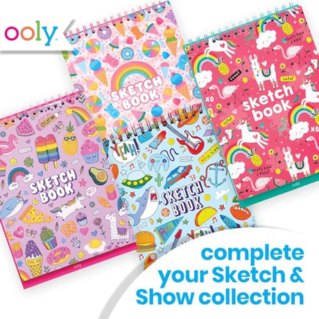 OOLY Sketch and Show Standing Sketchbook with 45 Large 10.5 x 8" Pages, Perforated to be Easily Removed, 120 GSM/ 32lb, Perfect for Markers, Colorerd Ooly