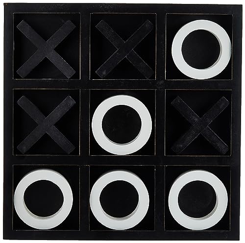 Deco 79 Wood Tic Tac Toe Game Set with White Os, 14" x 14" x 2", Black Deco 79