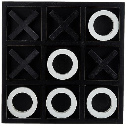 Deco 79 Wood Tic Tac Toe Game Set with White Os, 14" x 14" x 2", Black