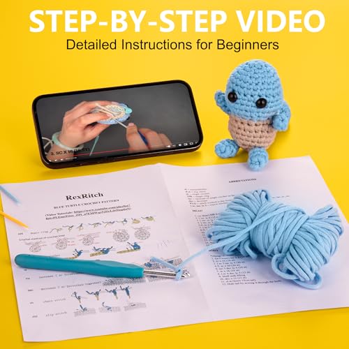 Crochet Kit for Beginners - Turtle Crochet Animal Kit with Step-by-Step Guide, Full Crochet Accessories and Supplies. Beginner Crochet Kit For Adults RexRitch